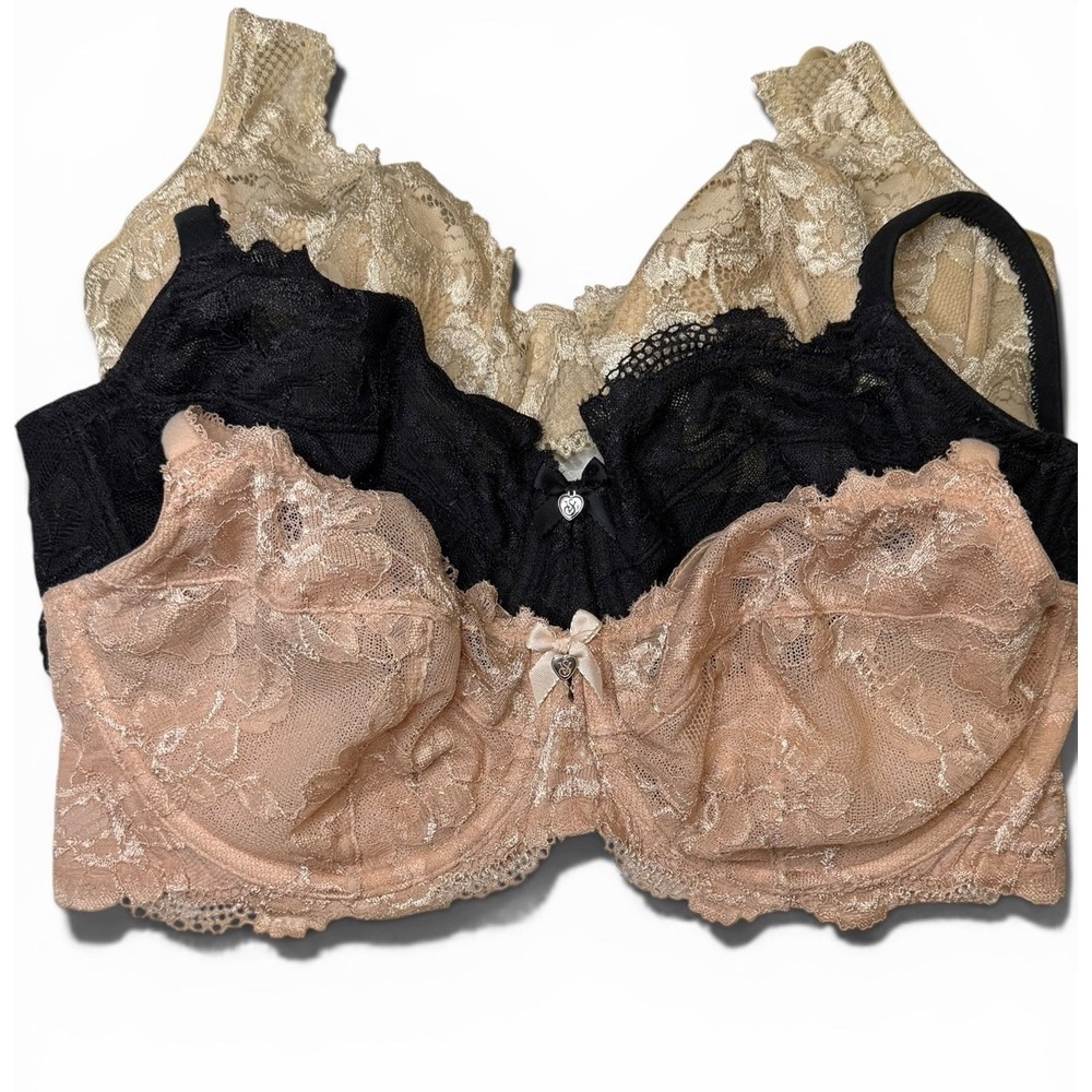 3 Victoria's Secret Bras 36D 2 Body By Victoria Pink + Black, One Beige Lined